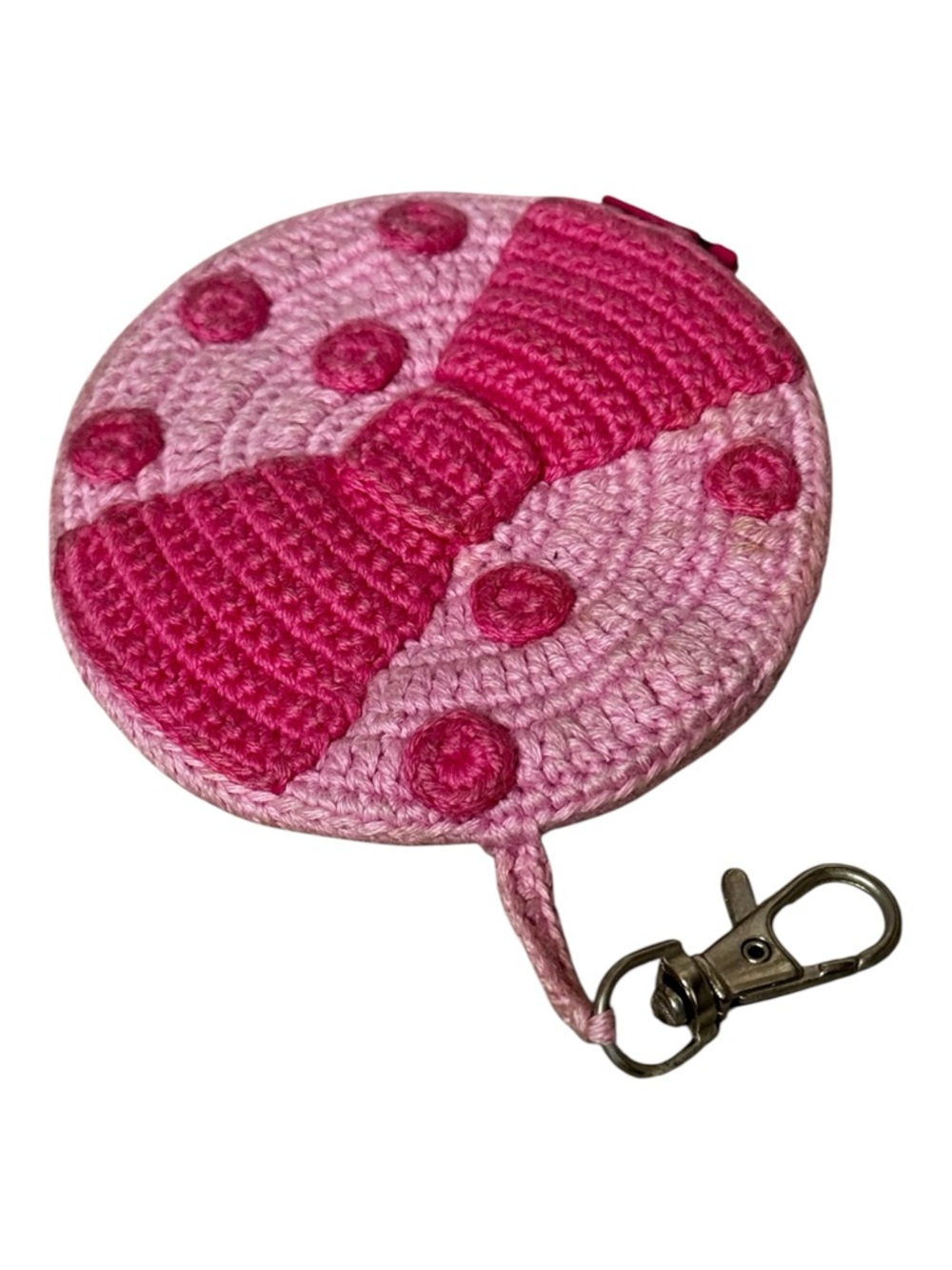 Hanna Coin Purse in Pink Crochet with Bow, Polka Dot & Keychain
